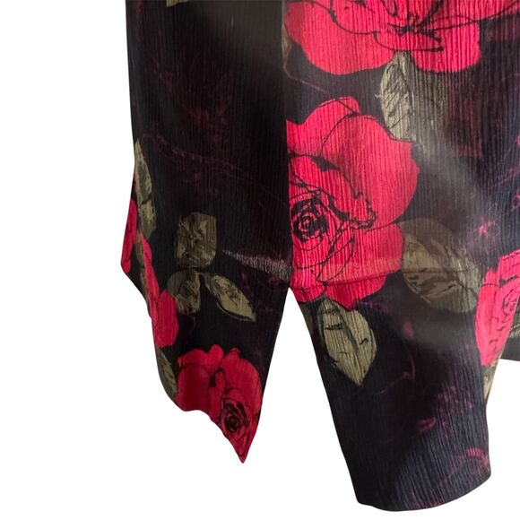 Amanda Smith Petites Silk Blouse Rose Button Front Collared Red Black PS - Picture 4 of 7